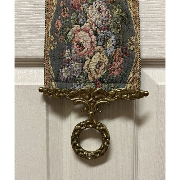 Vintage Floral Tapestry Ornate Gold Brass Butler's / Bell Pull Victorian Pink - Picture 4 of 13